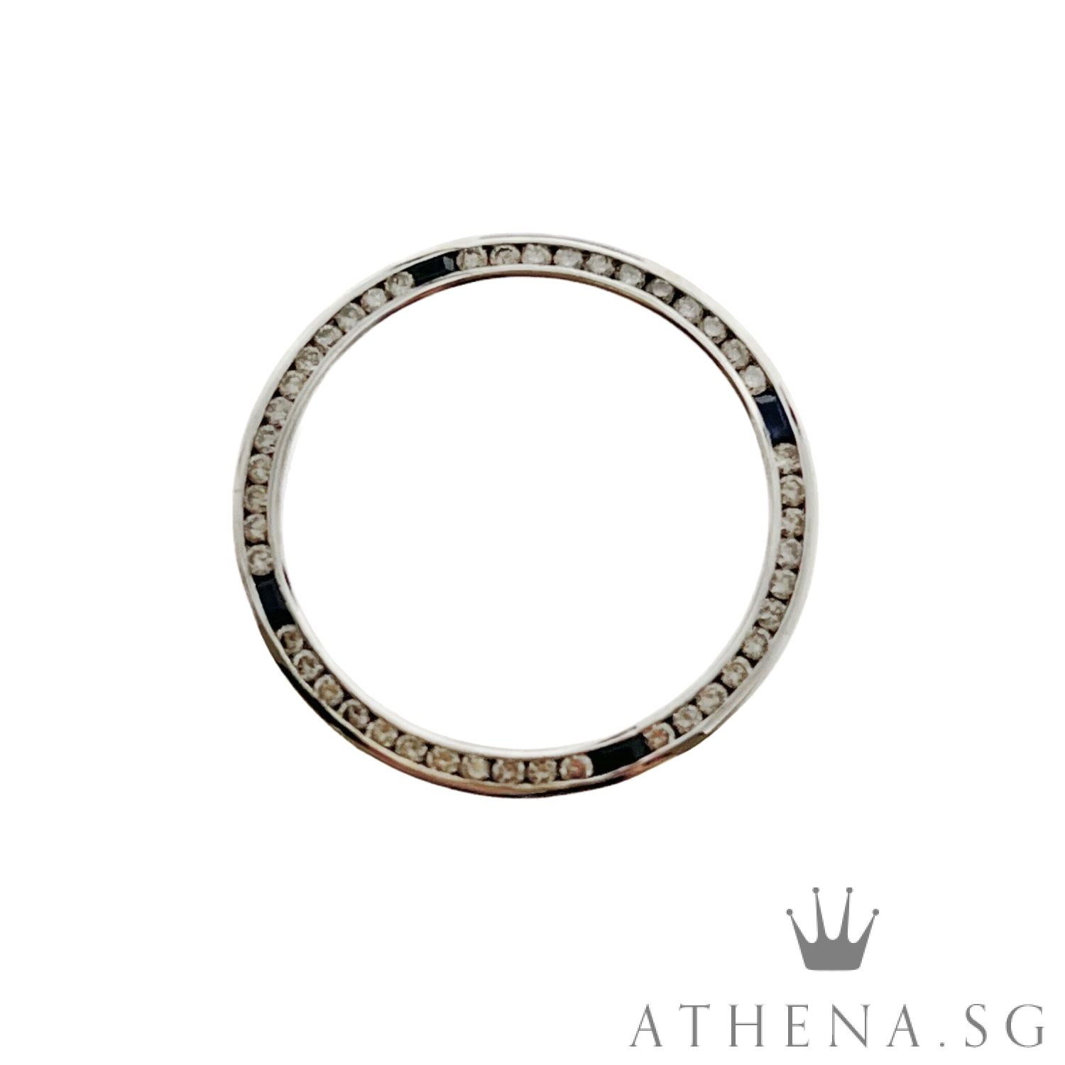 18K WHITE GOLD DIAMOND SAPPHIRE BEZEL FOR ROLEX MID/BOY SIZE WATCH 31MM - Image 3