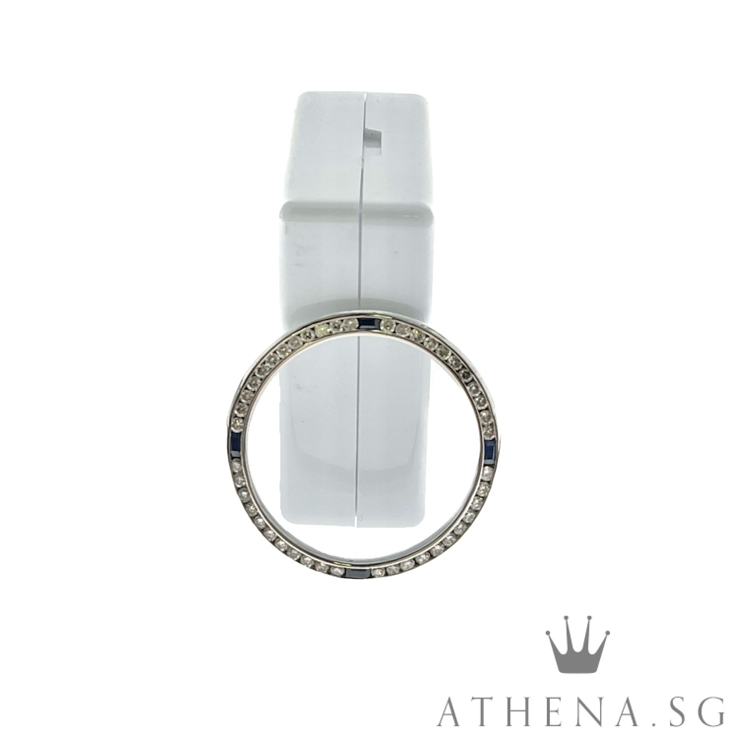 18K WHITE GOLD DIAMOND SAPPHIRE BEZEL FOR ROLEX MID/BOY SIZE WATCH 31MM - Image 2