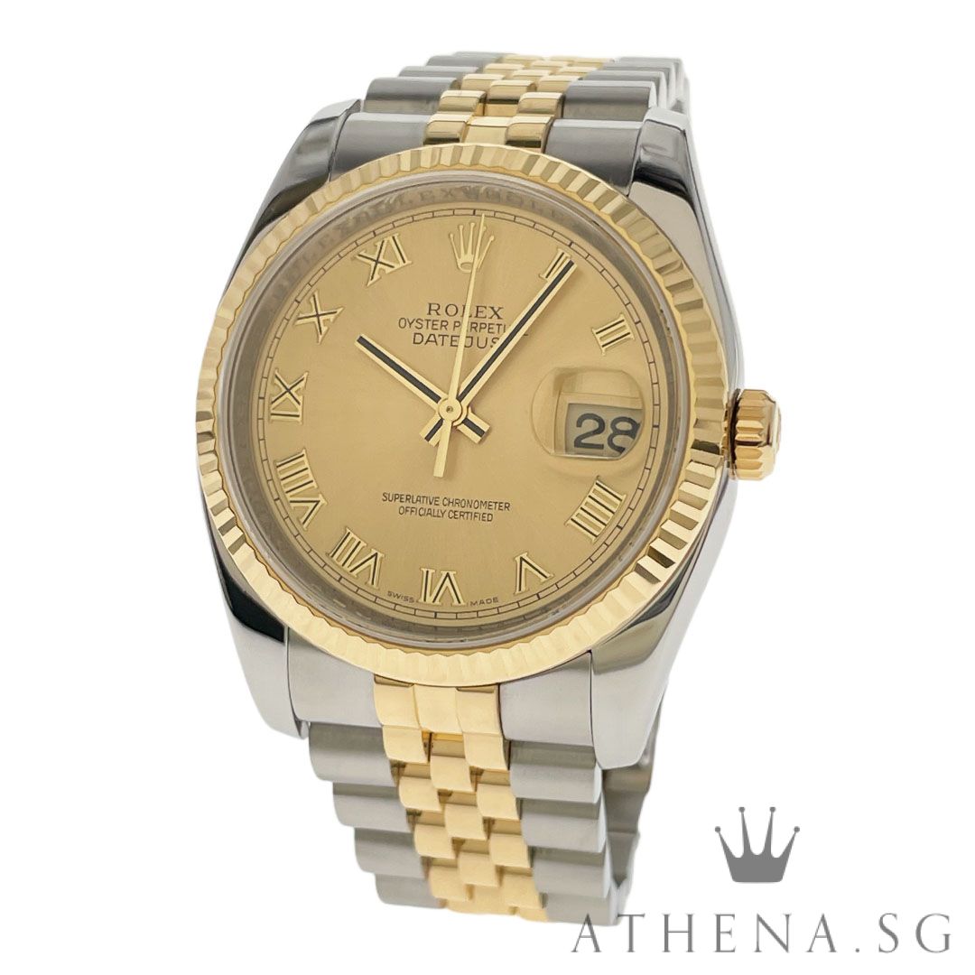 ROLEX YELLOW ROLESOR MENS OYSTER PERPETUAL DATEJUST 36MM