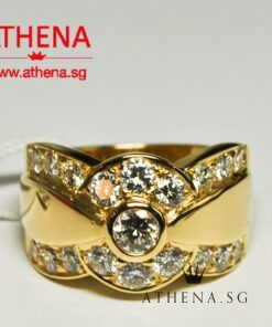 18K YG RIBBON DESIGN DIAMOND RING D1-0.25CTS D18-1.60CTS 7.84G (SIZE 14)