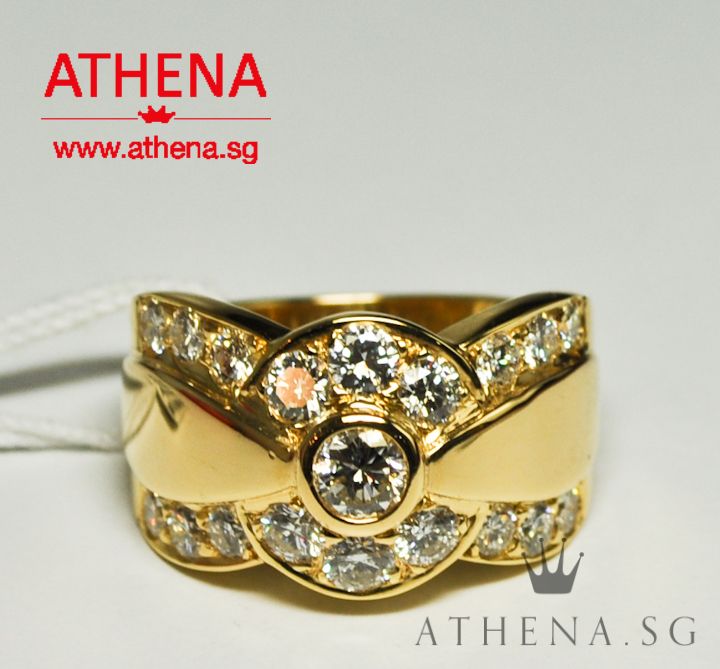 18K YG RIBBON DESIGN DIAMOND RING D1-0.25CTS D18-1.60CTS 7.84G (SIZE 14)
