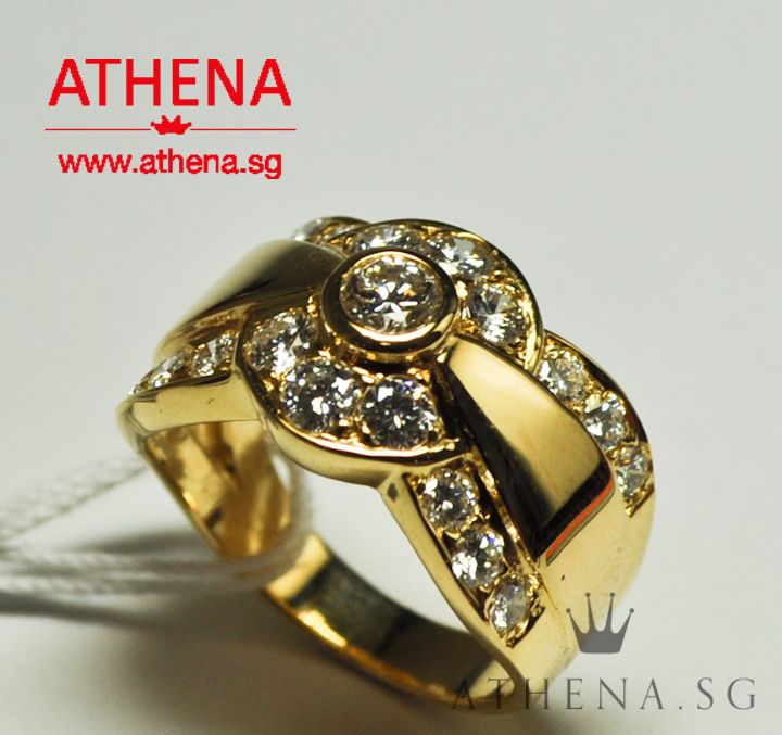 18K YG RIBBON DESIGN DIAMOND RING D1-0.25CTS D18-1.60CTS 7.84G (SIZE 14) - Image 2