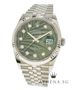UNWORN!! ROLEX MENS OYSTER PERPETUAL DATEJUST 36 "AN" SERIES "OLIVE GREEN PALM MOTIF DIAL" WITH BOX & CERT DATED 01/2023 (STILL UNDER AGENT WARRANTY) 126234