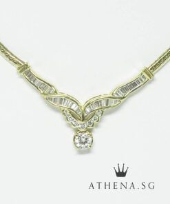 20K YG DIAMOND NECKLACE D1-0.41CTS TD46-0.70CTS D7-0.14CTS 15.17G