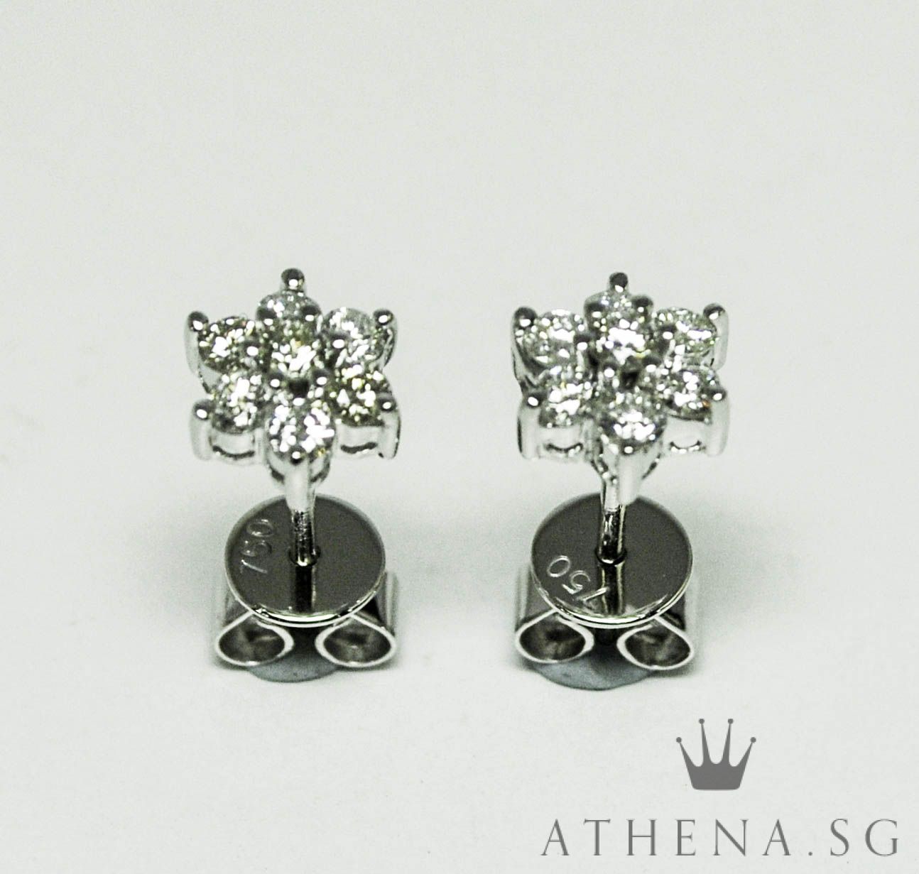 18K WG FLOWER DESIGN DIAMOND EARSTUD D14-0.427CTS 1.89G - Image 2