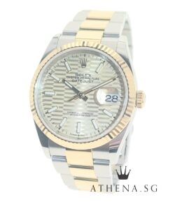 LIKE NEW!! ROLEX YELLOW ROLESOR OYSTER PERPETUAL DATEJUST 36 "GOLDEN FLUTED MOTIF DIAL" WITH BOX & CERT DATED 05/2022 (UNDER AGENT WARRANTY) 126233