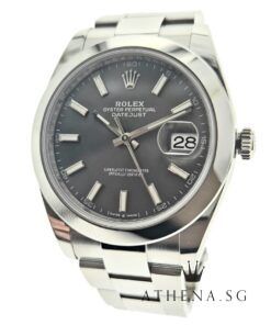 LIKE NEW!! ROLEX MENS OYSTER PERPETUAL DATEJUST 41 "AN" SERIES "SLATE INDEX DIAL" WITH BOX & CERT DATED (07/2023) (STILL UNDER AGENT WARRANTY) 126300