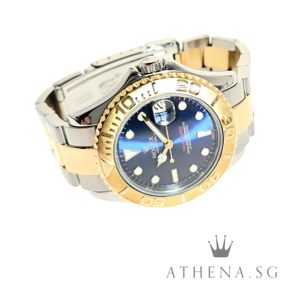 ROLEX YELLOW ROLESOR YACHT-MASTER "K" SERIES 35MM "BLUE DIAL" WITH CERT DATED 2003 168623 - Image 2