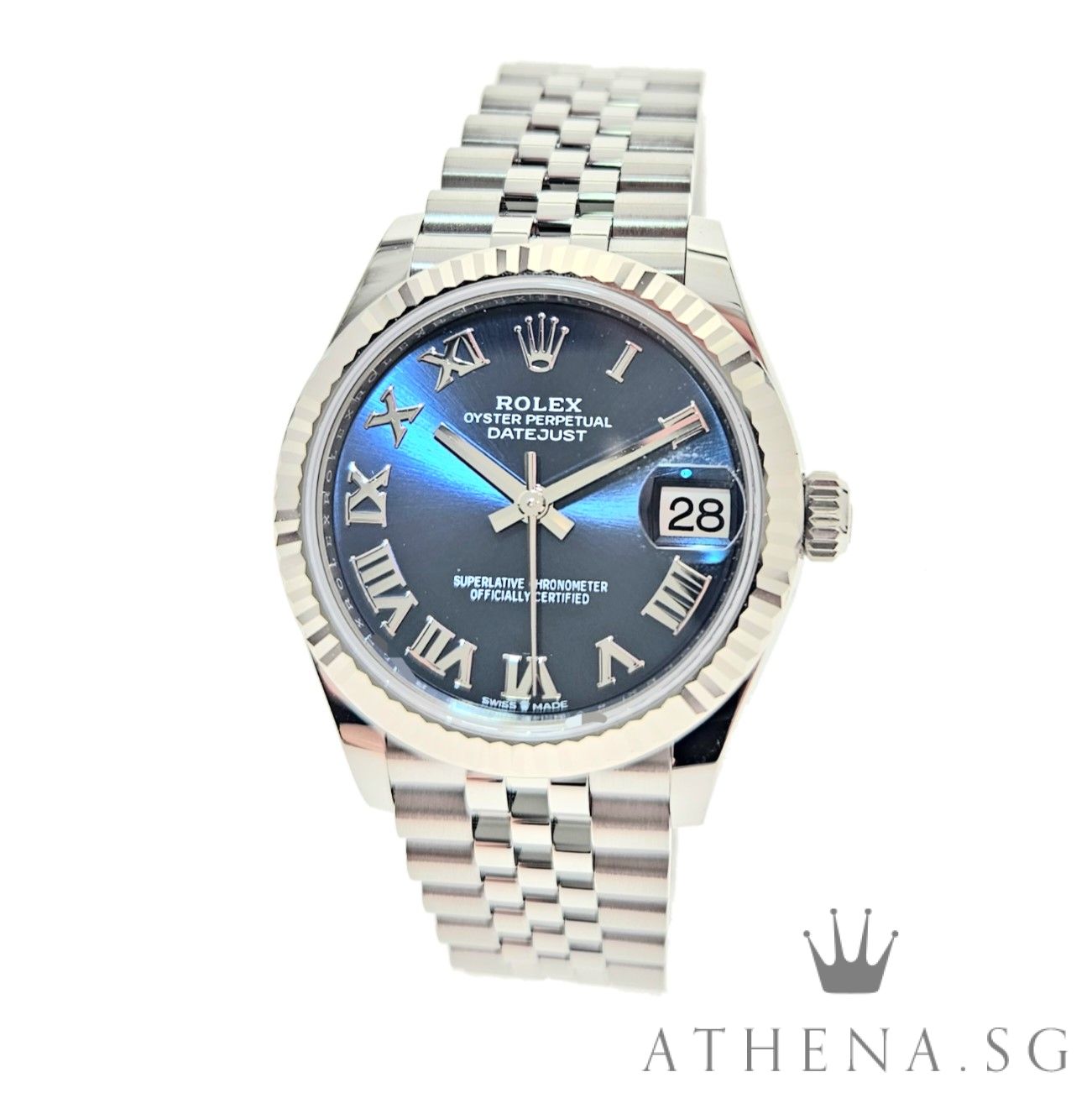 UNWORN!! ROLEX MID SIZE OYSTER PERPETUAL DATEJUST 31 "AN" SERIES "BLUE ROMAN DIAL" WITH BOX & CERT DATED 03/2025 (STILL UNDER AGENT WARRANTY) 278274