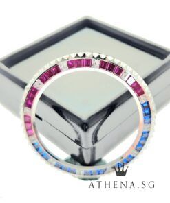 18K ROLEX WHITE GOLD CUSTOM MADE SUBMARINER SARU RED BLUE RECTANGLE BAGUETTE-CUT BEZEL 40MM