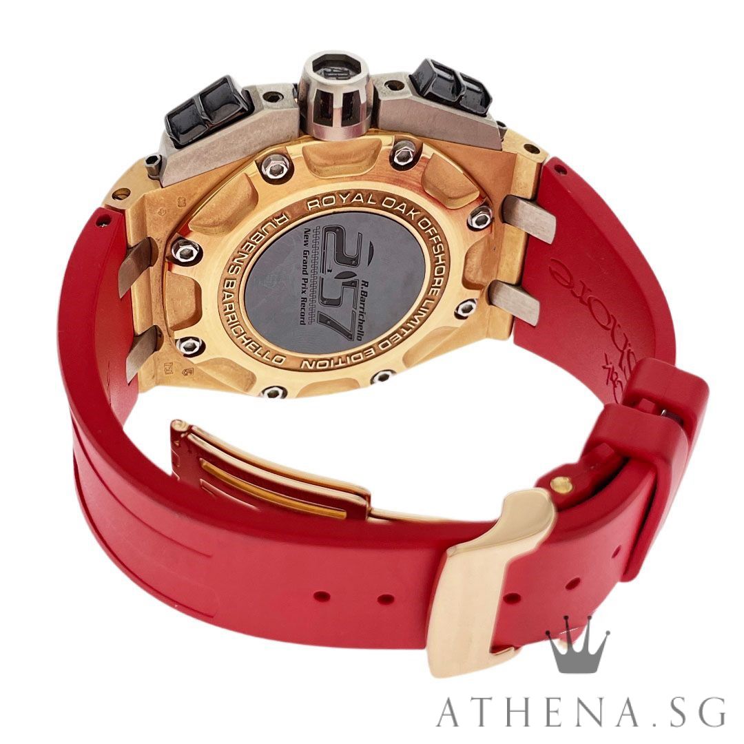 LIMITED EDITION!! AUDEMARS PIGUET ROYAL OAK OFFSHORE 42MM ROSE GOLD "RUBENS BARRICHELLO III RB3" WITH BOX & CERT DATED 2012 26284RO.OO.D002CR.01 - Image 4