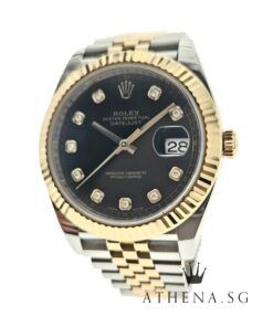 ROLEX YELLOW ROLESOR MENS OYSTER PERPETUAL DATEJUST 41 "AN" SERIES "BLACK DIAMOND DIAL" WITH BOX & CERT DATED 08/2018 126333