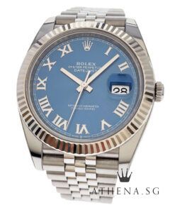 UNPOLISH!! ROLEX MENS OYSTER PERPETUAL DATEJUST 41 "AN" SERIES "BLUE ROMAN DIAL" WITH BOX & CERT DATED 12/2020 (STILL UNDER AGENT WARRANTY) 126334