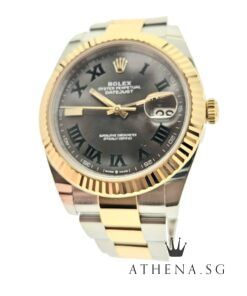 LIKE NEW!! ROLEX YELLOW ROLESOR MENS OYSTER PERPETUAL DATEJUST 41MM "AN" SERIES "WIMBLEDON SLATE ROMAN DIAL" WITH BOX & CERT DATED 10/2022 (STILL UNDER AGENT WARRANTY) 126333