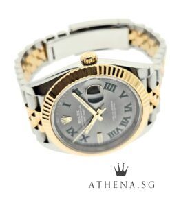 Alternative view of LIKE NEW!!! ROLEX 18K YELLOW GOLD ROLESOR MENS OYSTER PERPETUAL DATEJUST 41 "AN" SERIES "WIMBLEDON SLATE ROMAN DIAL" WITH BOX & CERT DATED 11/2021 126333 (UNDER AGENT WARRANTY) [UNPOLISHED]