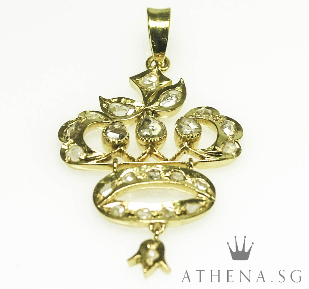 18K YG ANTIQUE DESIGN INTAN PENDANT 3.57G - Image 2