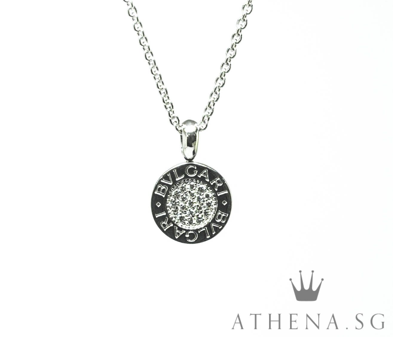 18K WG BVLGARI PAVE DIAMOND PENDANT NECKLACE 11.23G (BOX & CERT)