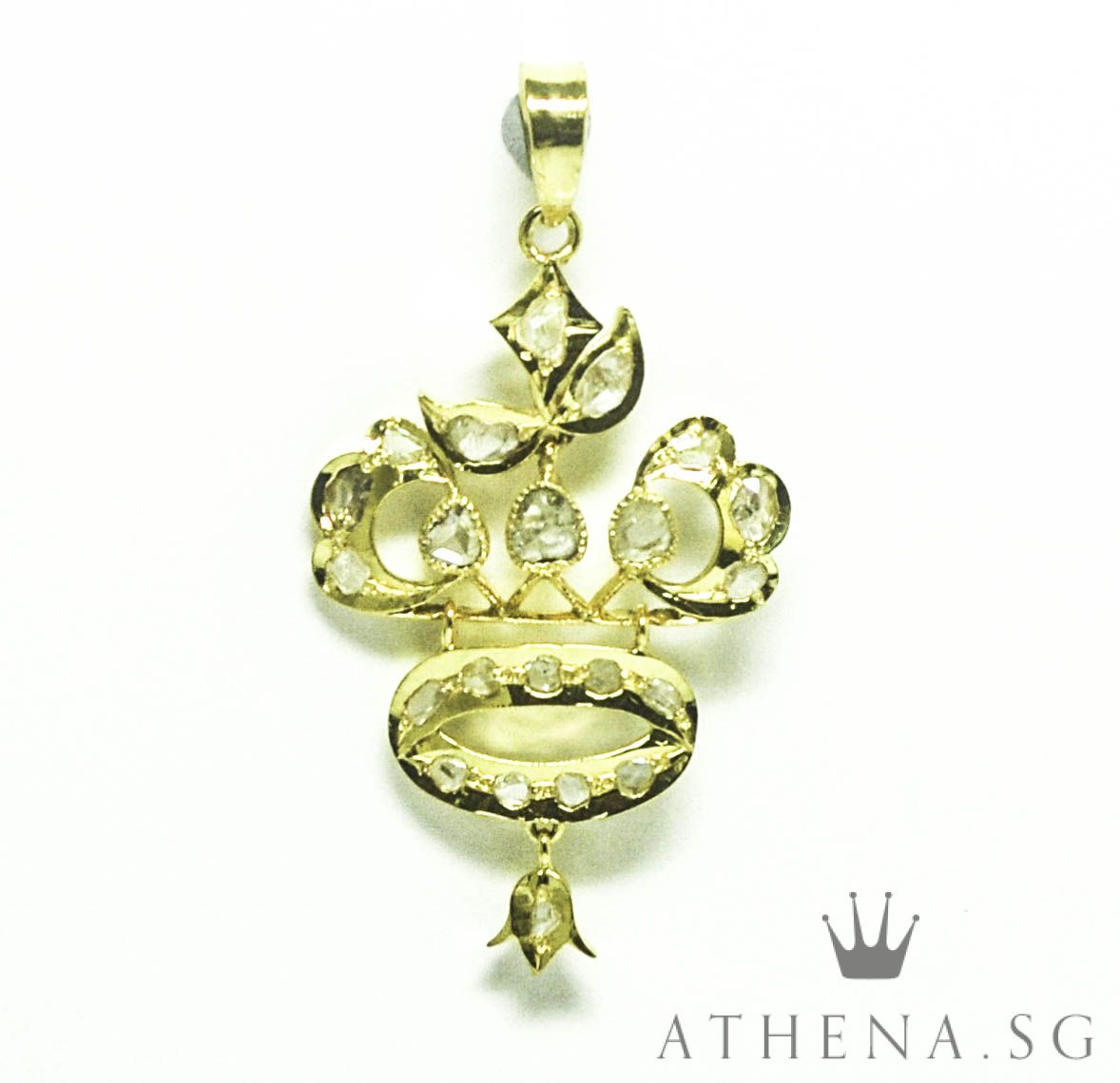 18K YG ANTIQUE DESIGN INTAN PENDANT 3.57G