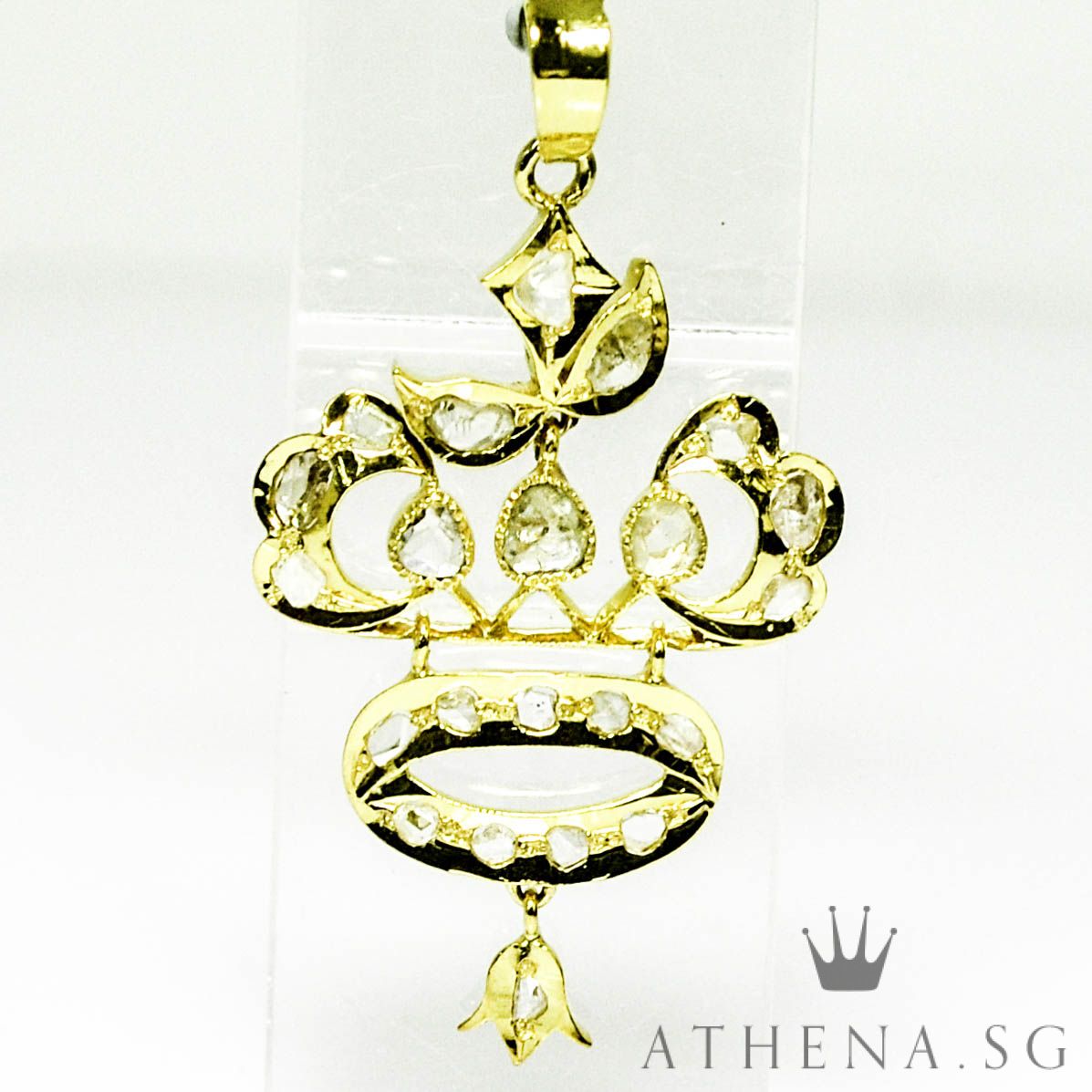 18K YG ANTIQUE DESIGN INTAN PENDANT 3.57G - Image 3