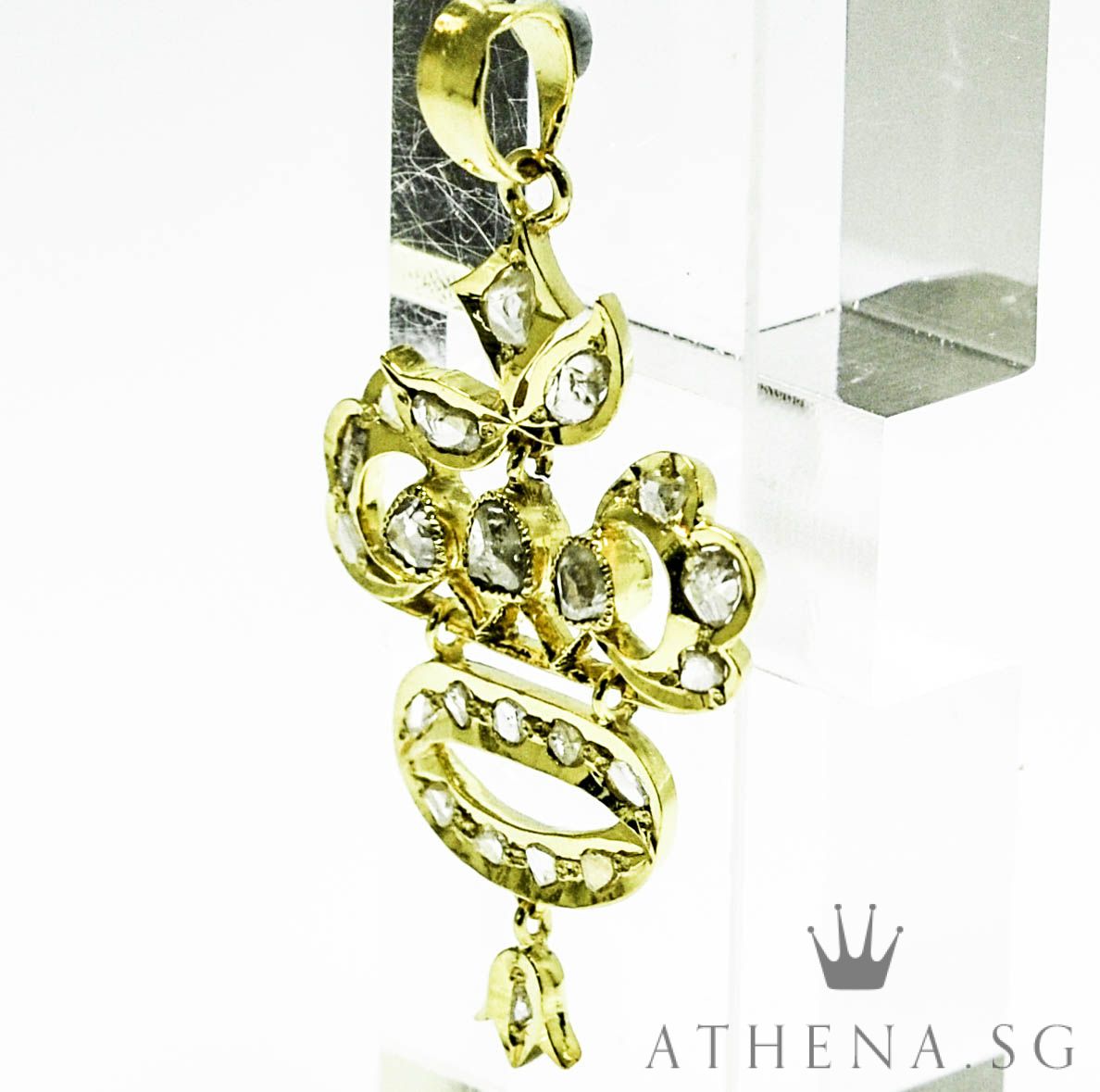 18K YG ANTIQUE DESIGN INTAN PENDANT 3.57G - Image 4