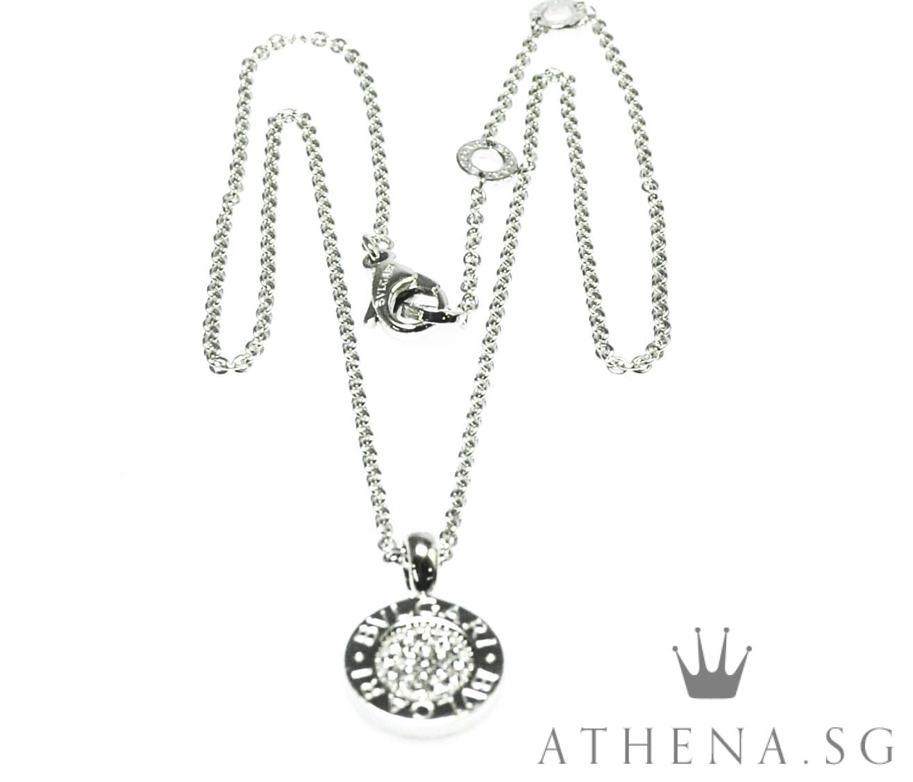 18K WG BVLGARI PAVE DIAMOND PENDANT NECKLACE 11.23G (BOX & CERT) - Image 4