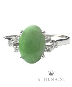 14K WG JADE RING WITH DIAMOND D6-0.12CTS 2.16G (SIZE 14)