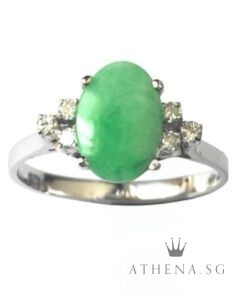 Alternative view of 14K WG JADE RING WITH DIAMOND D6-0.12CTS 2.16G (SIZE 14)