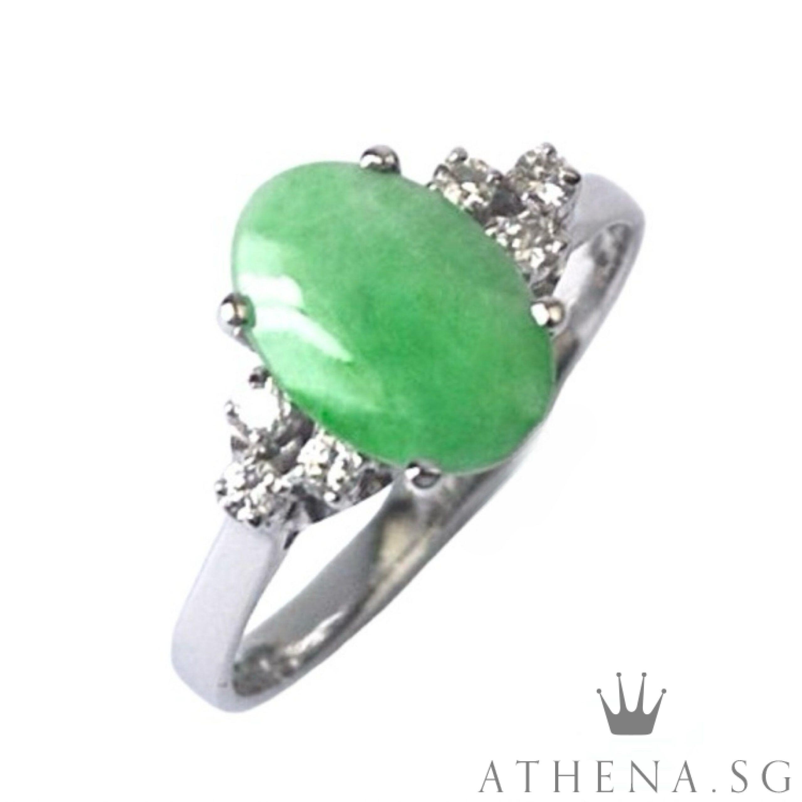 14K WG JADE RING WITH DIAMOND D6-0.12CTS 2.16G (SIZE 14) - Image 3