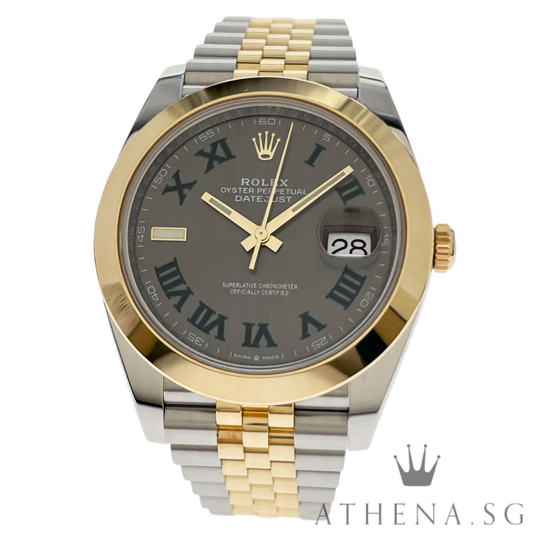 ROLEX YELLOW ROLESOR OYSTER PERPETUAL DATEJUST 41 "AN" SERIES "WIMBLEDON SLATE GREY ROMAN DIAL" WITH BOX & CERT DATED (12/2022) 126303