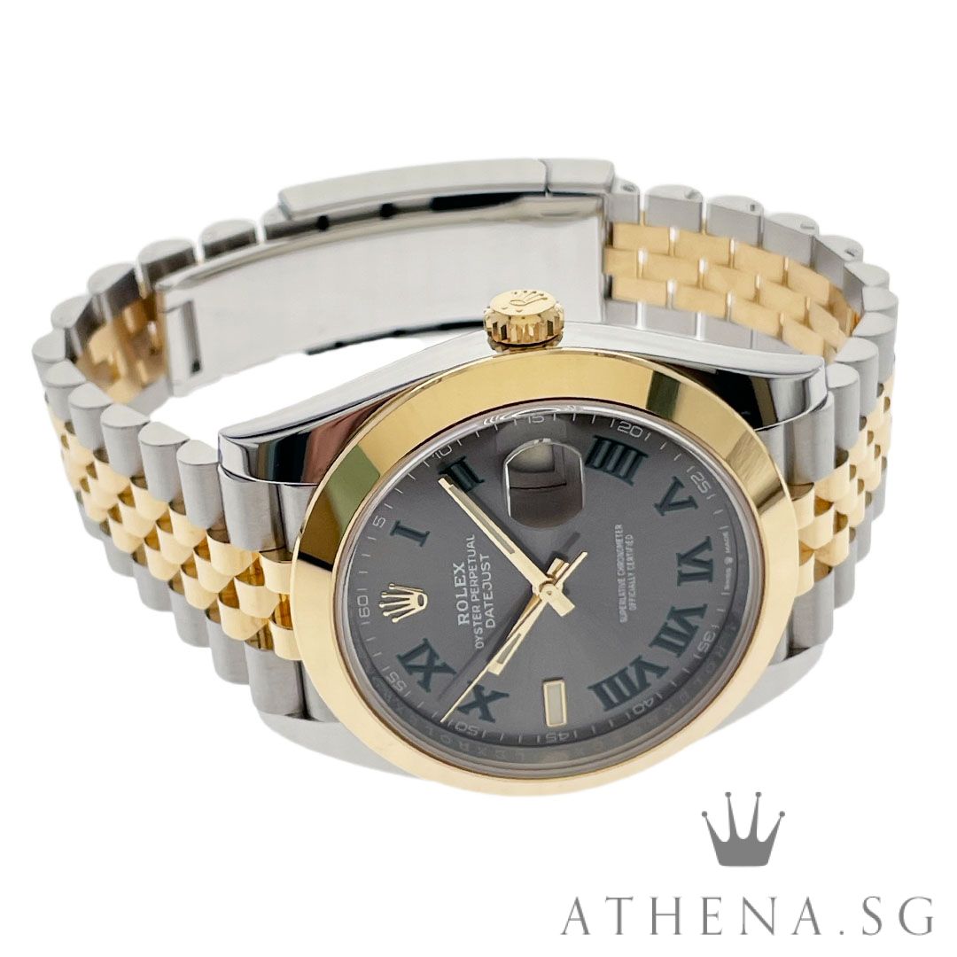 ROLEX YELLOW ROLESOR OYSTER PERPETUAL DATEJUST 41 "AN" SERIES "WIMBLEDON SLATE GREY ROMAN DIAL" WITH BOX & CERT DATED (12/2022) 126303 - Image 2