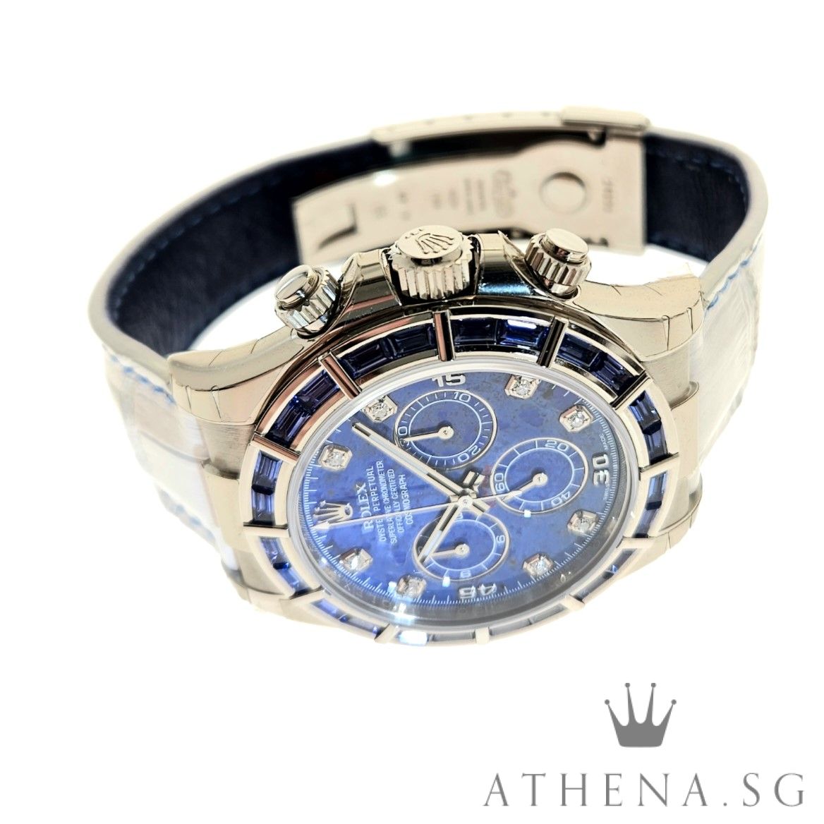 RARE!! 18K WHITE GOLD ROLEX COSMOGRAPH DAYTONA SACI "AN" SERIES "SODALITE DIAMOND-SET STONE DIAL" WITH BOX & CERT DATED 2019 116589SACI - Image 2