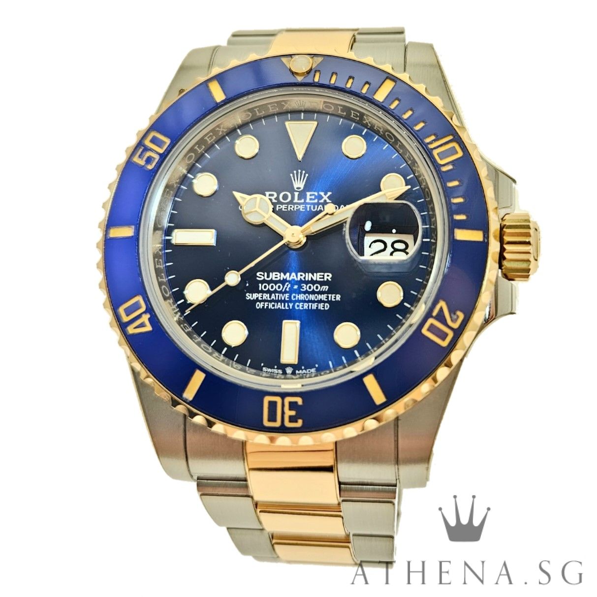ROLEX YELLOW ROLESOR OYSTER PERPETUAL BLUE SUBMARINER DATE 41 "AN" SERIES "BLUE DIAL" WITH BOX & CERT DATED (04/2022) (STILL UNDER AGENT WARRANTY ) 126613LB