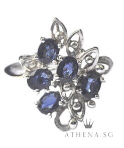 14K WG FANCY DESIGN BLUE SAPPHIRE RING 4.91G (SIZE 12)