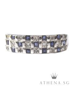 18K WG BLUE SAPPHIRE RING WITH DIAMOND D14-0.14CTS 2.79G (SIZE 20.5)