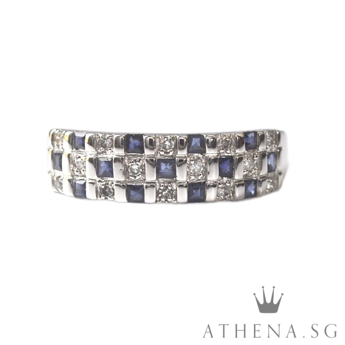 18K WG BLUE SAPPHIRE RING WITH DIAMOND D14-0.14CTS 2.79G (SIZE 20.5)