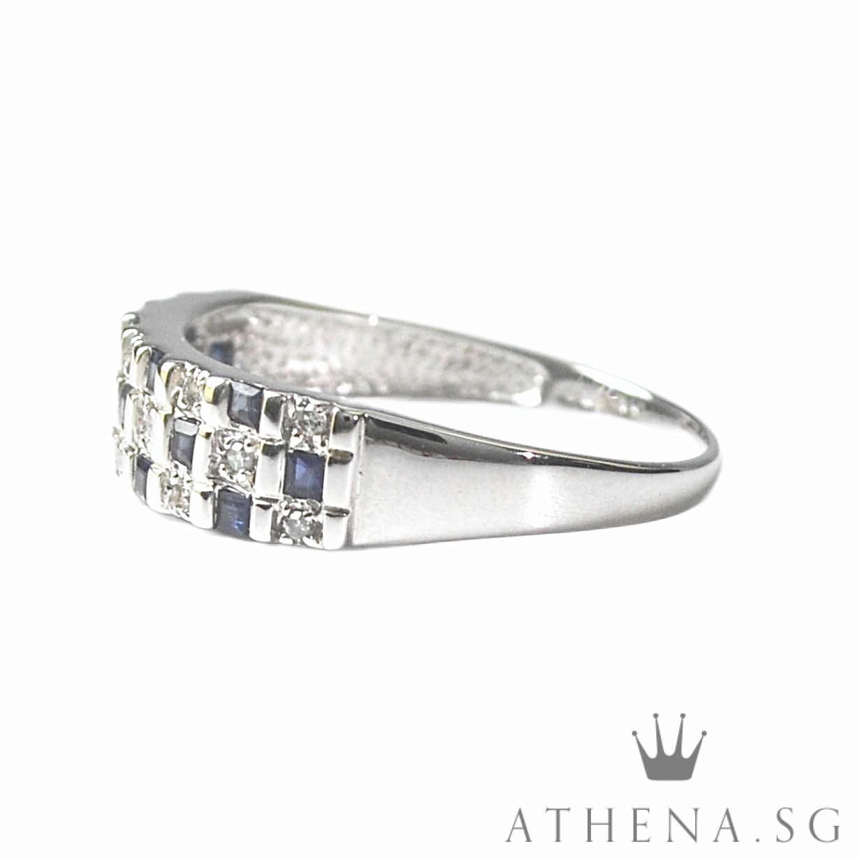 18K WG BLUE SAPPHIRE RING WITH DIAMOND D14-0.14CTS 2.79G (SIZE 20.5) - Image 2