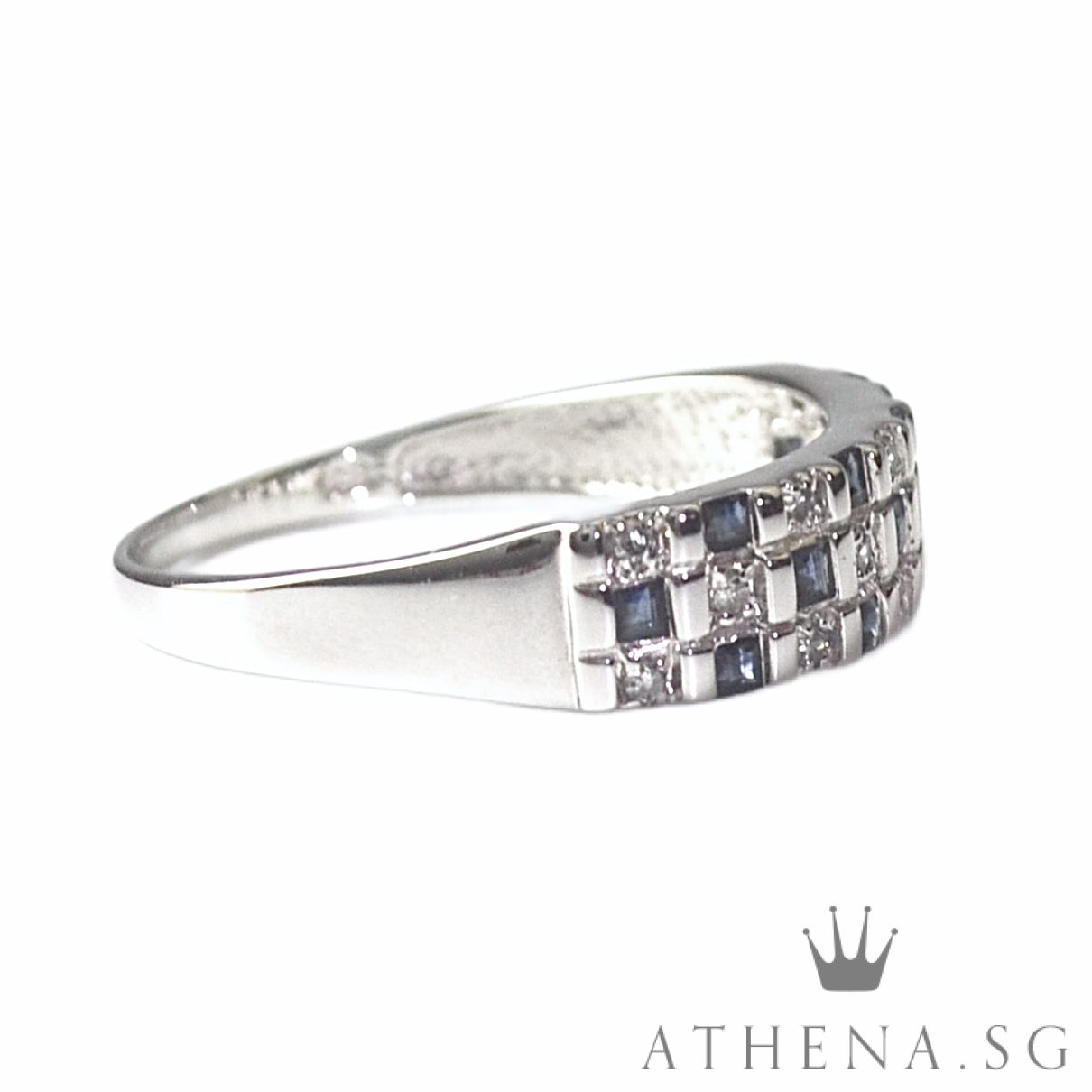 18K WG BLUE SAPPHIRE RING WITH DIAMOND D14-0.14CTS 2.79G (SIZE 20.5) - Image 3
