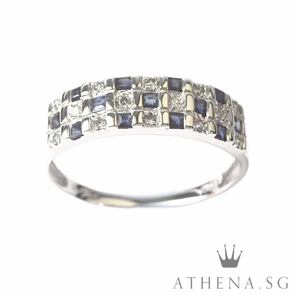 18K WG BLUE SAPPHIRE RING WITH DIAMOND D14-0.14CTS 2.79G (SIZE 20.5) - Image 4