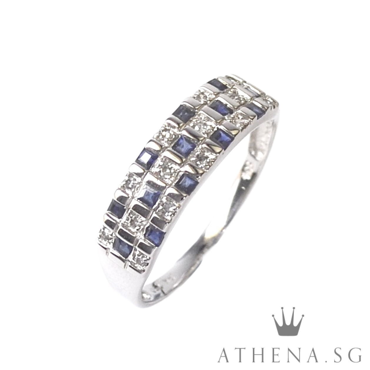 18K WG BLUE SAPPHIRE RING WITH DIAMOND D14-0.14CTS 2.79G (SIZE 20.5) - Image 5