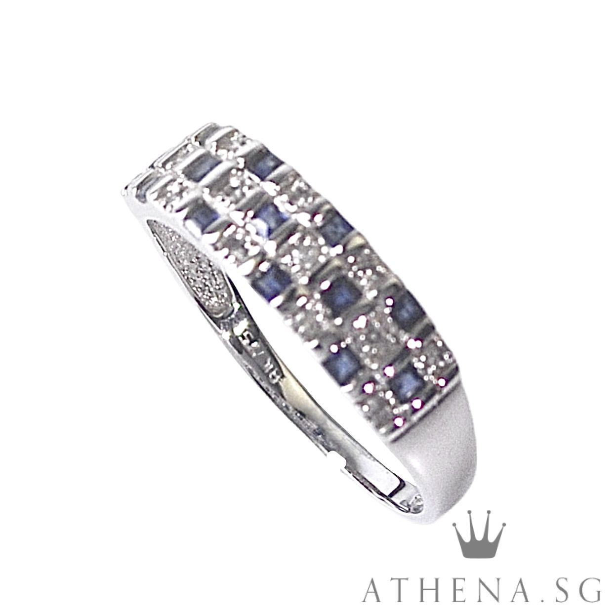 18K WG BLUE SAPPHIRE RING WITH DIAMOND D14-0.14CTS 2.79G (SIZE 20.5) - Image 6