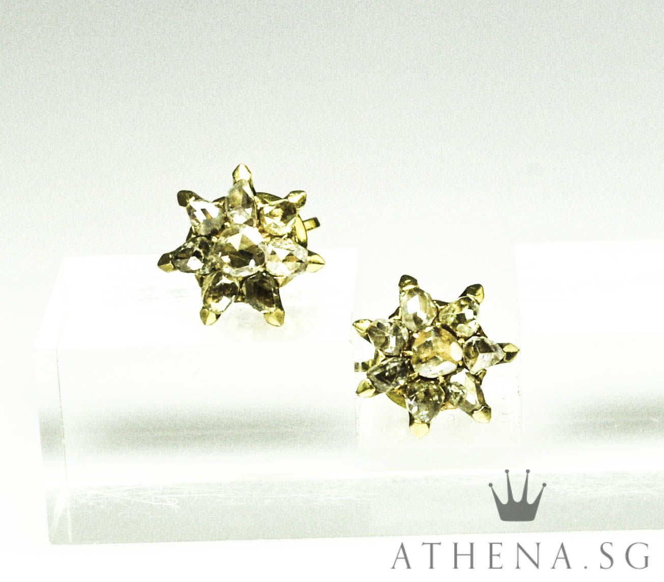 18K YG ANTIQUE DESIGN INTAN EARSTUD 3.16G - Image 2