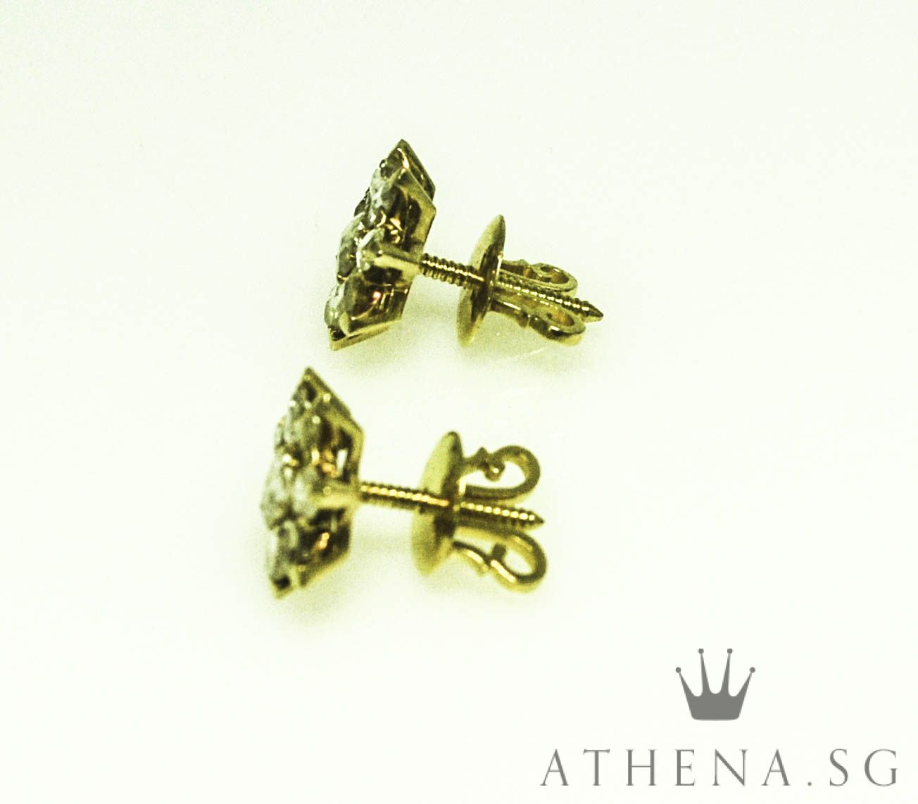 18K YG ANTIQUE DESIGN INTAN EARSTUD 3.16G - Image 4