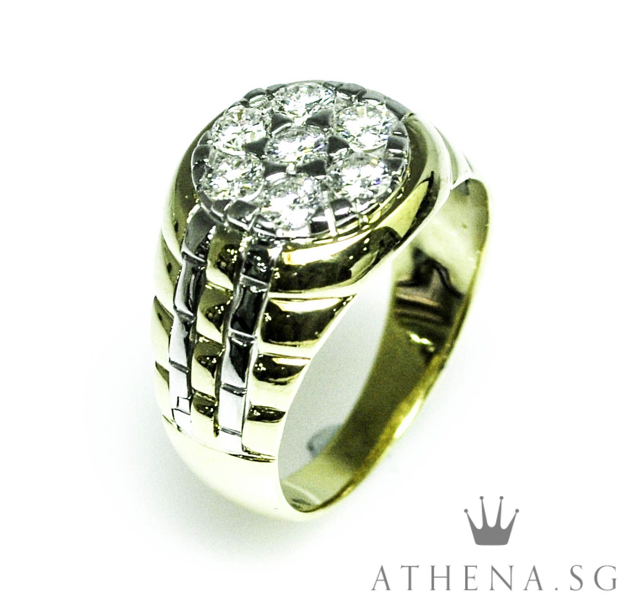 18K 2 TONE DESIGN DIAMOND RING D7-1.00CTS 6.93G (SIZE 20)