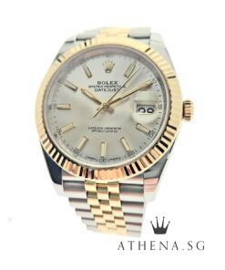 ROLEX 18K HALF YELLOW GOLD ROLESOR MENS OYSTER PERPETUAL DATEJUST 41MM "AN" SERIES "SILVER INDEX DIAL" WITH BOX & CERT DATED 06/2016 126333