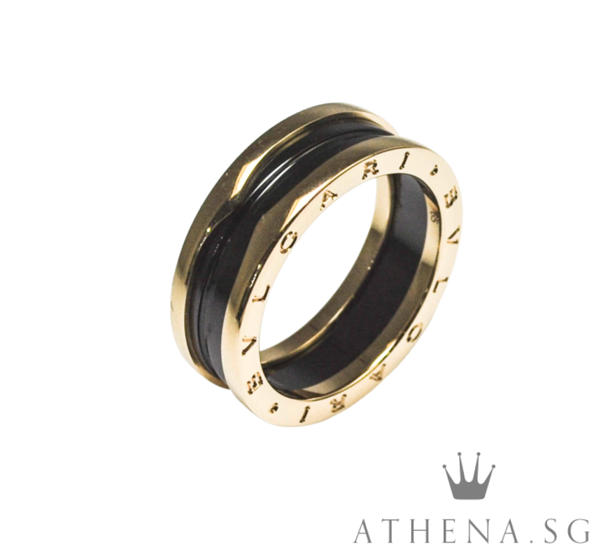 18K RG BVLGARI B.ZERO WITH BLACK CERAMIC 2 TIER RING 8.92G (SIZE 55 ...