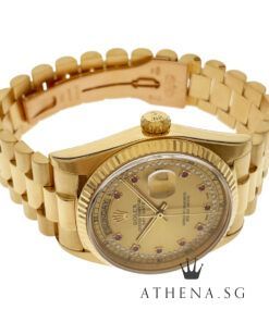 Alternative view of ROLEX 18K YELLOW GOLD OYSTER PERPETUAL DAY-DATE "N" SERIES "CHAMPAGNE & RED RUBY DIAMOND DIAL" (WATCH ONLY) 18038