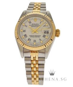 ROLEX 18K HALF YELLOW GOLD OYSTER PERPETUAL LADIES DATEJUST 26MM "E" SERIES "WHITE ROMAN DIAL" WITH CERT DATED (07/1991) 69173