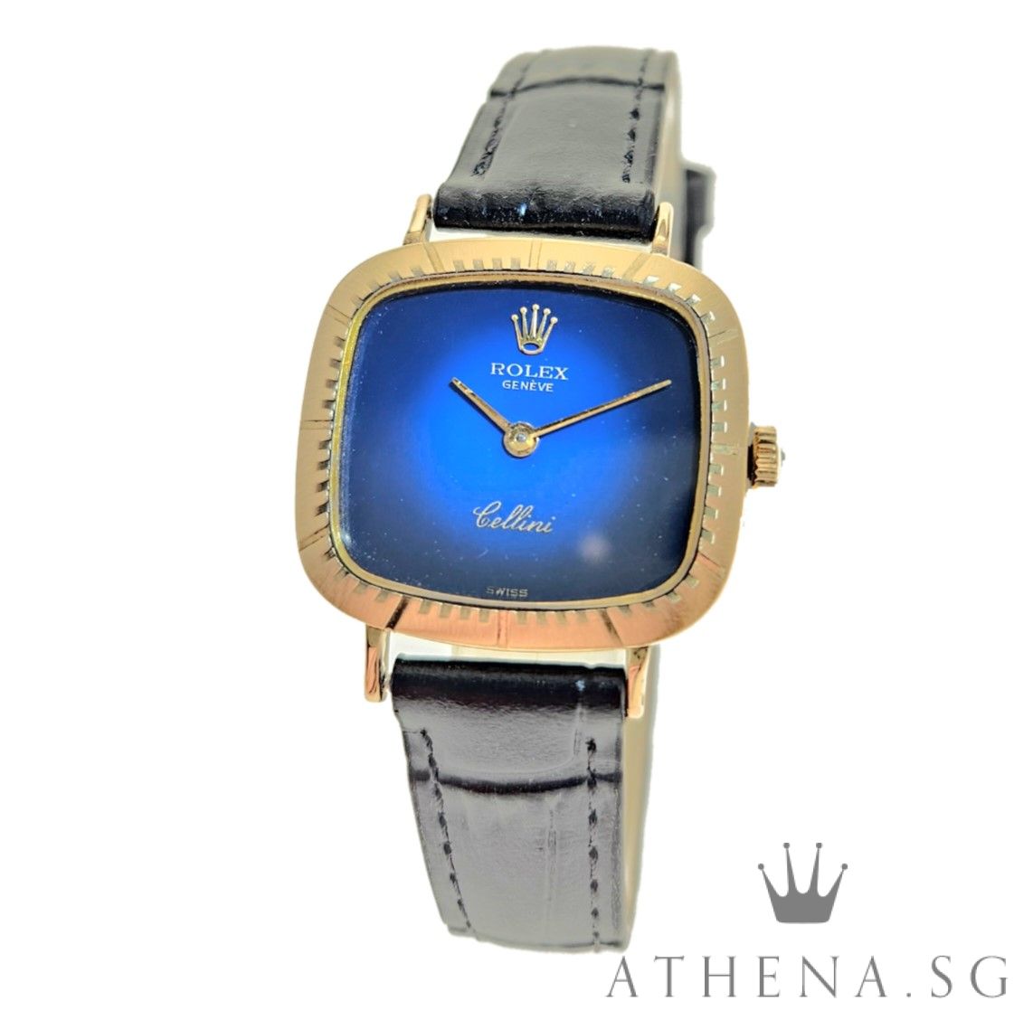 COLLECTIBLE!! VINTAGE ROLEX 18K YELLOW GOLD MANUAL WINDING CELLINI "BLUE VIGNETTE DIAL" (WATCH ONLY) 4082