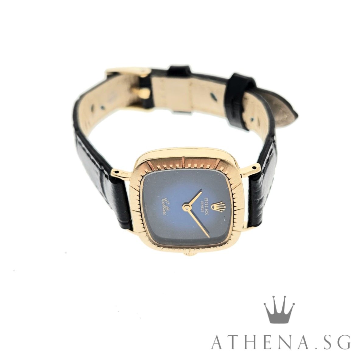 COLLECTIBLE!! VINTAGE ROLEX 18K YELLOW GOLD MANUAL WINDING CELLINI "BLUE VIGNETTE DIAL" (WATCH ONLY) 4082 - Image 2
