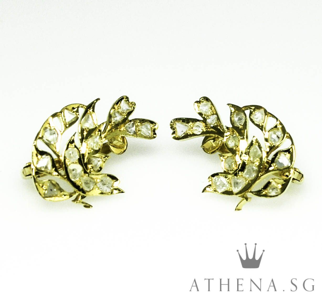 18K YG ANTIQUE DESIGN INTAN EARRING 4.99G - Image 3